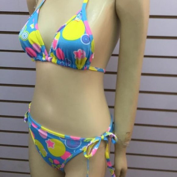 Blue Pink Stars Bikini Top & Bottoms Wm Sz S/M - Picture 2 of 2